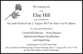 Traueranzeige von Else Hill von trauer.echo-online.de