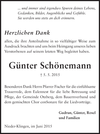 Traueranzeige von Günter Schönemann von Echo-Zeitungen (Gesamtausgabe)