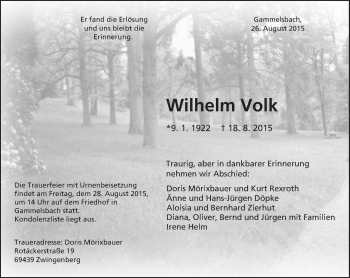 Traueranzeige von Wilhelm Volk von trauer.echo-online.de