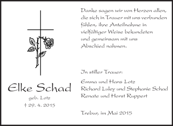 Traueranzeige von Elke Schad von Rüsselsheimer Echo, Groß-Gerauer-Echo, Ried Echo