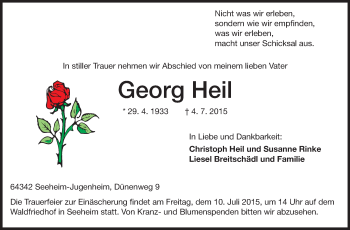 Traueranzeige von Georg Heil von Echo-Zeitungen (Gesamtausgabe)