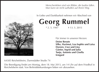 Traueranzeige von Georg Rummel von Echo-Zeitungen (Gesamtausgabe)