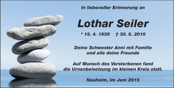 Traueranzeige von Lothar Seiler von Rüsselsheimer Echo, Groß-Gerauer-Echo, Ried Echo