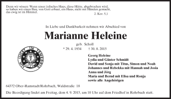 Traueranzeige von Marianne Heleine von trauer.echo-online.de