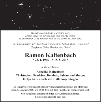 Traueranzeige von Ramon Kaltenbach von trauer.echo-online.de