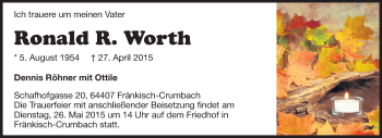 Traueranzeige von Ronald Worth von Echo-Zeitungen (Gesamtausgabe)