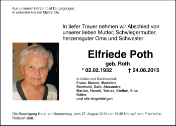 Traueranzeige von Elfriede Poth von trauer.echo-online.de