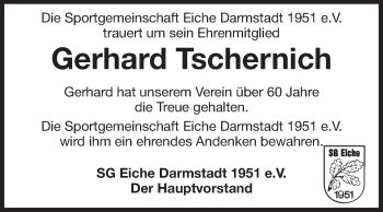 Traueranzeige von Gerhard Tschernich von Echo-Zeitungen (Gesamtausgabe)