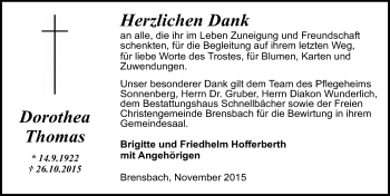 Traueranzeige von Dorothea Thomas von trauer.echo-online.de