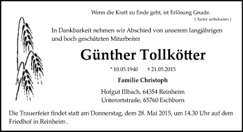 Traueranzeige von Günther Tollkötter von Echo-Zeitungen (Gesamtausgabe)