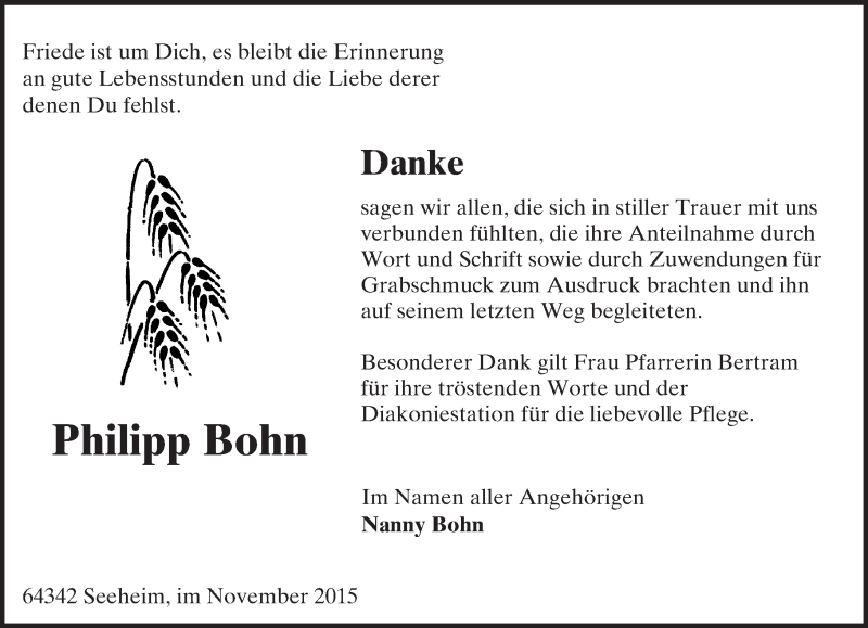  Traueranzeige für Philipp Bohn vom 14.11.2015 aus trauer.echo-online.de