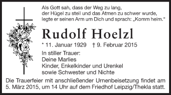 Traueranzeige von Rudolf Hoelzl von Echo-Zeitungen (Gesamtausgabe)