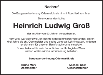 Traueranzeige von Heinrich Ludwig Groß von Odenwälder Echo