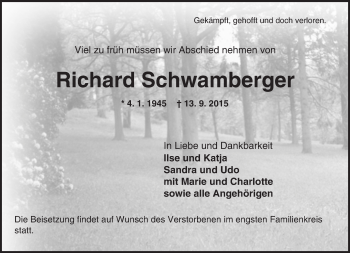 Traueranzeige von Richard Schwamberger von trauer.echo-online.de