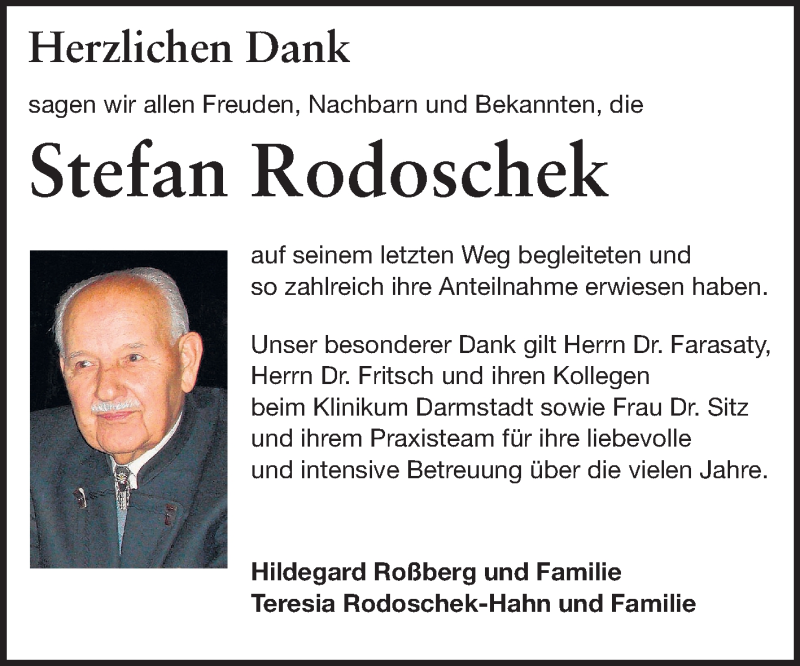  Traueranzeige für Stefan Rodoschek vom 28.03.2015 aus Echo-Zeitungen (Gesamtausgabe)