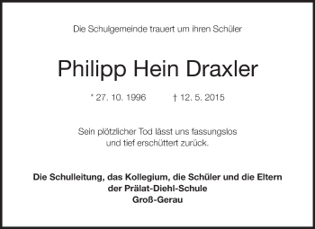 Traueranzeige von Philipp Hein Draxler von Rüsselsheimer Echo, Groß-Gerauer-Echo, Ried Echo
