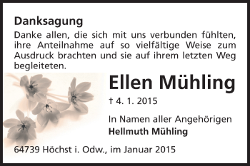 Traueranzeige von Ellen Mühling von Odenwälder Echo
