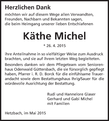 Traueranzeige von Käthe Michel von Odenwälder Echo