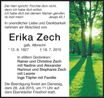 Traueranzeige von Erika Zech von Echo-Zeitungen (Gesamtausgabe)