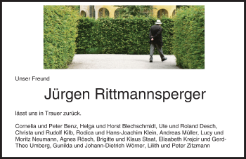 Traueranzeige von Jürgen Rittmannsperger von trauer.echo-online.de