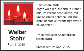 Traueranzeige von Walter Stohr von Odenwälder Echo