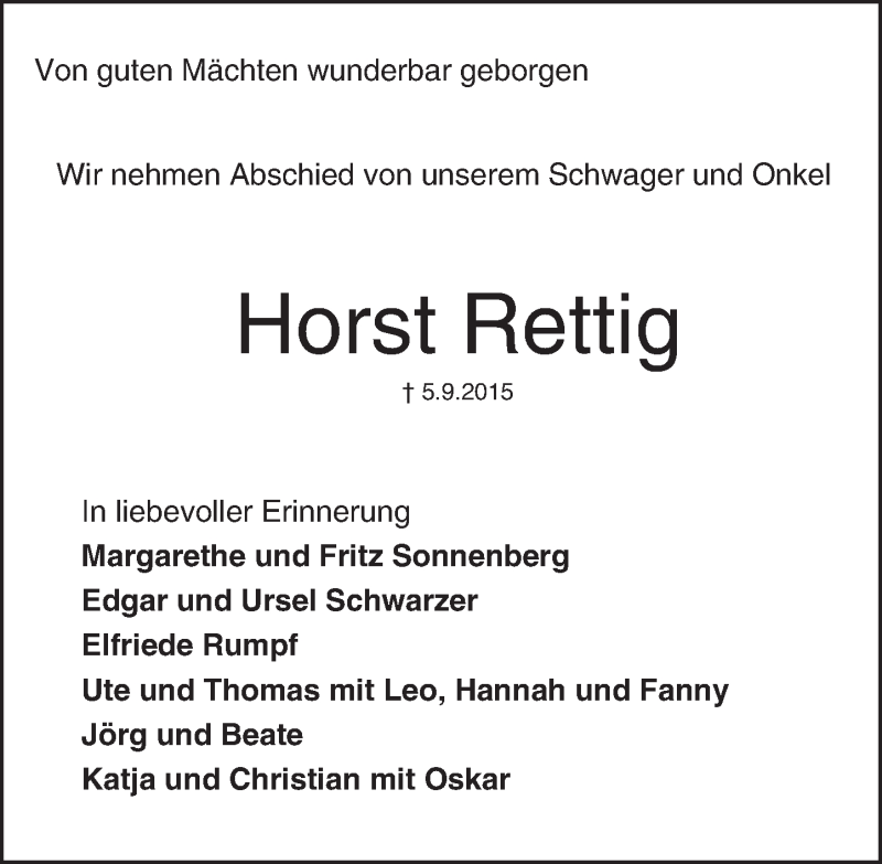  Traueranzeige für Horst Rettig vom 09.09.2015 aus trauer.echo-online.de