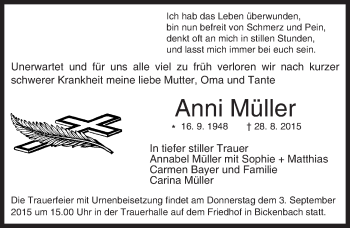 Traueranzeige von Anni Müller von trauer.echo-online.de