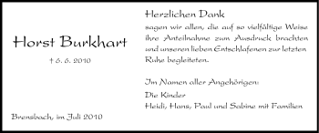 Traueranzeige von Horst Burkhart von Odenwälder Echo