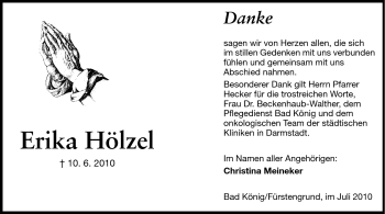 Traueranzeige von Erika Hölzel von Echo-Zeitungen (Gesamtausgabe)