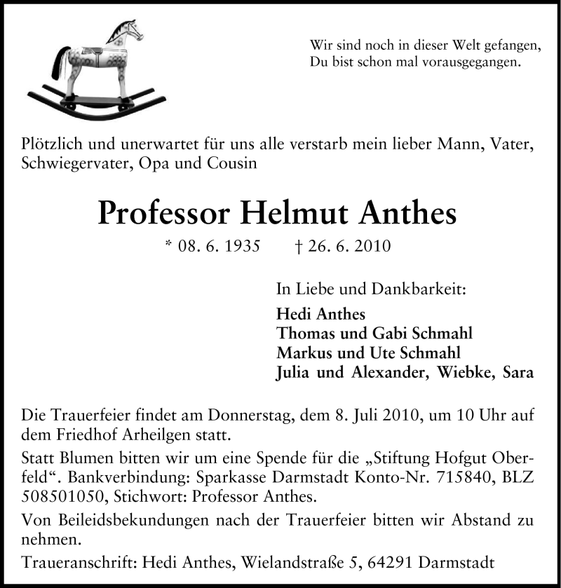  Traueranzeige für Helmut Anthes vom 03.07.2010 aus Echo-Zeitungen (Gesamtausgabe)