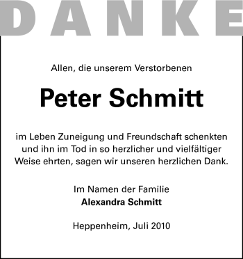 Traueranzeige von Peter Schmitt von Starkenburger Echo