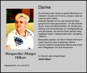 Traueranzeige von Margaretha Hilkert von Starkenburger Echo