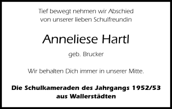 Traueranzeige von Anneliese Hartl von Rüsselsheimer Echo, Groß-Gerauer-Echo, Ried Echo