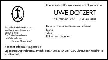 Traueranzeige von Uwe Dotzert von Echo-Zeitungen (Gesamtausgabe)