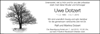 Traueranzeige von Uwe Dotzert von Darmstädter Echo, Odenwälder Echo, Rüsselsheimer Echo, Groß-Gerauer-Echo, Ried Echo