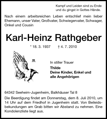 Traueranzeige von Karl-Heinz Rathgeber von Echo-Zeitungen (Gesamtausgabe)