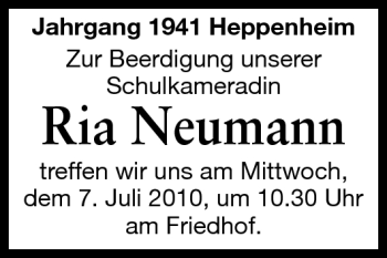 Traueranzeige von Ria Neumann von Starkenburger Echo