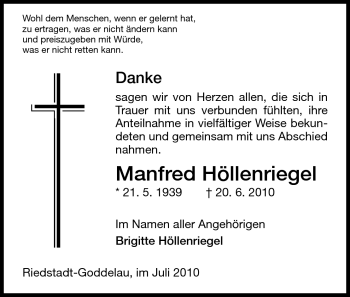 Traueranzeige von Manfred Höllenriegel von Darmstädter Echo, Odenwälder Echo, Rüsselsheimer Echo, Groß-Gerauer-Echo, Ried Echo