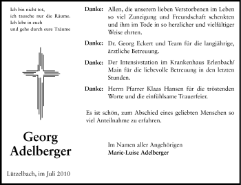 Traueranzeige von Georg Adelberger von Odenwälder Echo