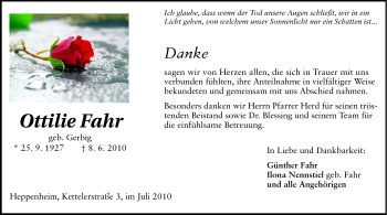 Traueranzeige von Faber Ottilie von Starkenburger Echo