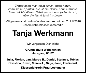 Traueranzeige von Tanja Werkmann von Rüsselsheimer Echo, Groß-Gerauer-Echo, Ried Echo