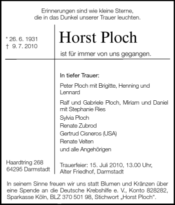 Traueranzeige von Hans Ploch von Echo-Zeitungen (Gesamtausgabe)