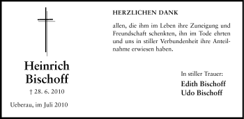 Traueranzeige von Heinrich Bischoff von Darmstädter Echo, Odenwälder Echo, Rüsselsheimer Echo, Groß-Gerauer-Echo, Ried Echo