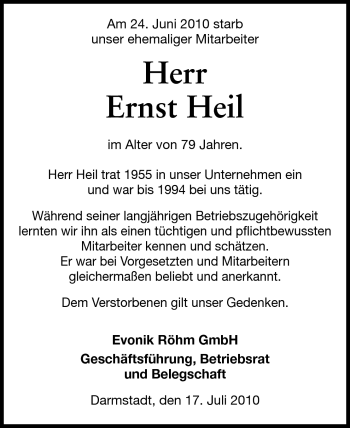 Traueranzeige von Ernst Heil von Echo-Zeitungen (Gesamtausgabe)