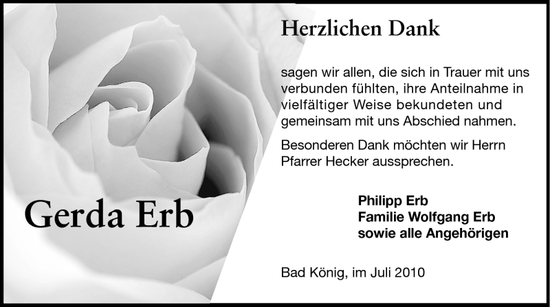  Traueranzeige für Gerda Erb vom 17.07.2010 aus Odenwälder Echo