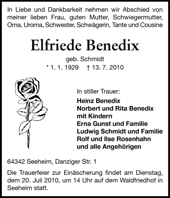 Traueranzeige von Elfriede Benedix von Echo-Zeitungen (Gesamtausgabe)