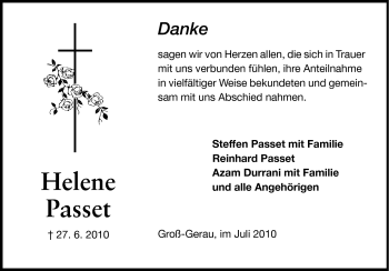 Traueranzeige von Helene Passet von Rüsselsheimer Echo, Groß-Gerauer-Echo, Ried Echo