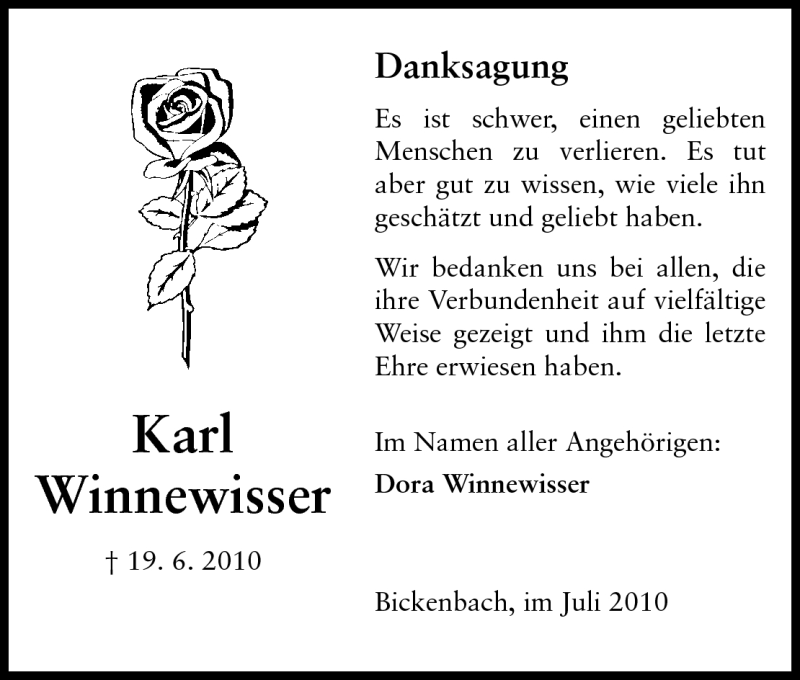  Traueranzeige für Karl Winnewisser vom 17.07.2010 aus Echo-Zeitungen (Gesamtausgabe)