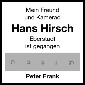 Traueranzeige von Hans Hirsch von Echo-Zeitungen (Gesamtausgabe)