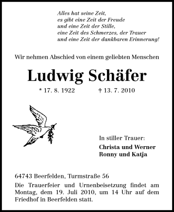 Traueranzeige von Ludwig Schäfer von Odenwälder Echo